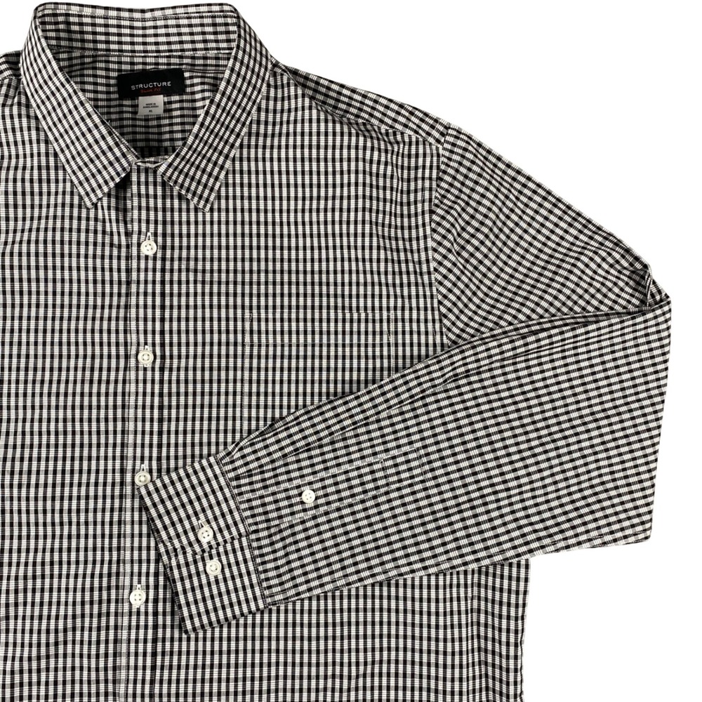 Structure Slim Fit Mens XL Black White Plaid Check Long Sleeve Button Up Shirt